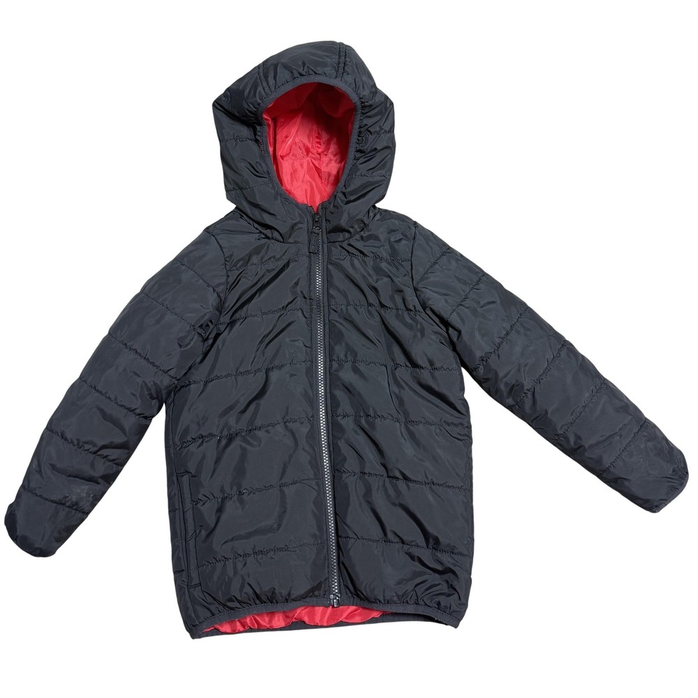 Carter's Puffer Jacket Kids 5-6 Black‎ Hooded Insulated Red Lining Winter Zip